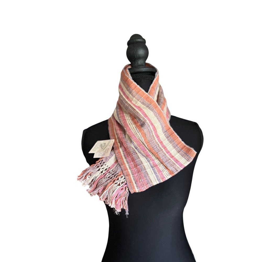 Maya Traditions Hand Woven 100% Cotton Scarf‎ Pink Orange Striped  NWTs